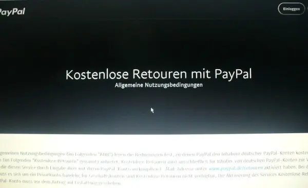 Kostenlose Retouren mit PayPal ist im Fokus, während auf der Website Informationen dazu bereitgestellt werden.