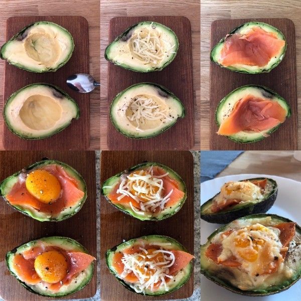 Gefüllte Avocado mit Lachs und Ei aus dem Backofen - Rezept