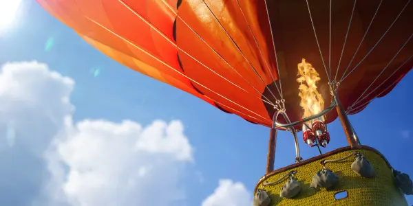 Ein Brenner erhitzt die Luft im Ballon, damit er weiterfliegt.
