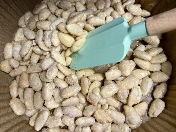 Du solltest die Mandeln alle 3 Minuten einmal umrühren, damit sie gleichmäßig bräunen und nicht anbrennen. Du solltest die Mandeln alle 3 Minuten einmal umrühren, damit sie gleichmäßig bräunen und nicht anbrennen.