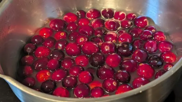 Cranberries waschen und nacheinander die Sprite oder die Zitronenlimonade & den Orangensaft zuf&uuml;gen, umr&uuml;hren und abdecken.