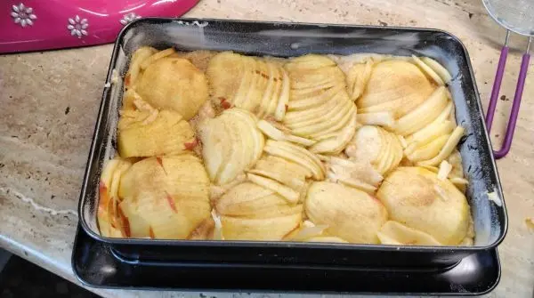 Den Teig f&uuml;llt ihr in die gebutterte und gemehlte Springform. Mit einem in Milch getauchten Spatel klappt es super.