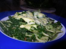 Nudeln in grüner Specksoße