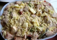 Gebackene Hühnerbrustfilet Stückchen auf Spargelbett