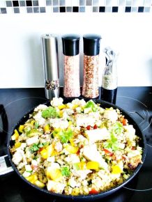 Kabeljau-Bulgur-Zucchini-Paprikapfanne
