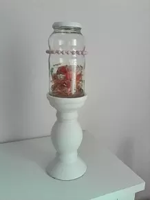 Hingucker basteln aus altem Kerzenständer und Einwegglas
