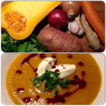 Kürbiscremesuppe mit Süßkartoffeln