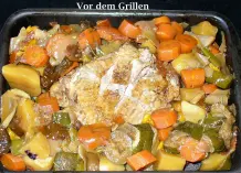 Putenschenkel mit Gemüse und Kartoffeln aus dem Backofen