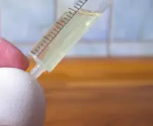 Eier mit der Einwegspritze aussaugen statt ausblasen