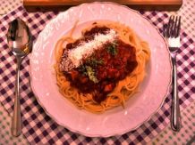 Spaghetti mit Tomatensoße & Schinken