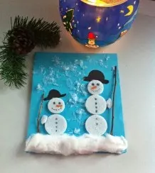 Weihnachtskarte mit Schneemann Motiv selbst gemacht