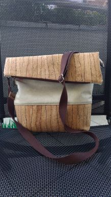 FoldOver-Tasche aus Dekostoff und Korkleder