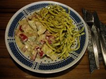 Hähnchen-Paprika-Pfanne mit Butterspätzle