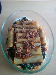 Cannelloni Bologneser Art im Spinatbett