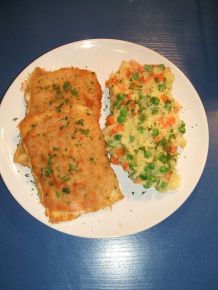 Schinken-Käse-Schnitte mit buntem Kartoffelpüree