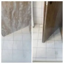 Kalk an Glas-Duschkabinen entfernen mit Nassschleifpapier