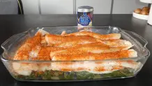Überbackener Fisch mit Leinsamen-Parmesankruste auf Blattspinat