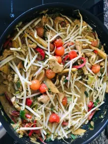 Pute asiatisch mit Papayabällchen und Kokosmilch