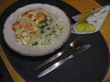 Rahmgeschnetzeltes mit Gemüse und Butterreis