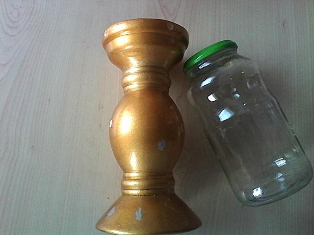 Hingucker aus altem Kerzenständer und Einwegglas 3