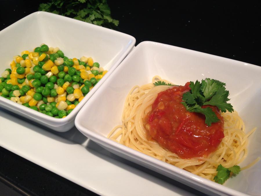 Vegetarische Spaghetti mit Tomaten-Chutney