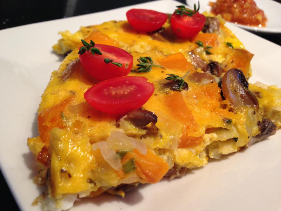 Omelett mit Butternut Kürbis Champignons und Salbei - vegetarisch 9
