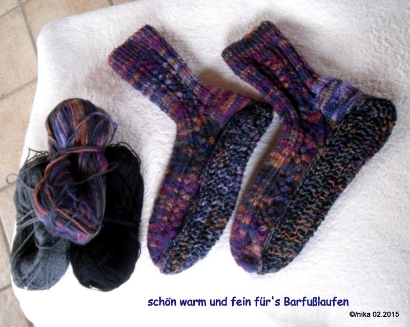 Wunderbar warme gestrickte Socken mit festen Sohlen - selbst gemacht.