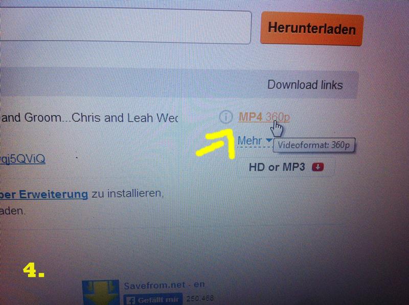 Ein Download-Link für ein YouTube-Video wird angezeigt, während die Option für MP4 oder MP3 zu wählen ist.