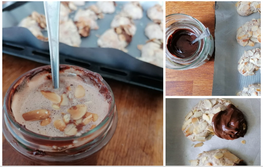 Schokolade für Mandelhörnchen im Schraubglas. Reste geben einen leckeren Schokoladenkaffee mit einem Hauch von Marzipan.