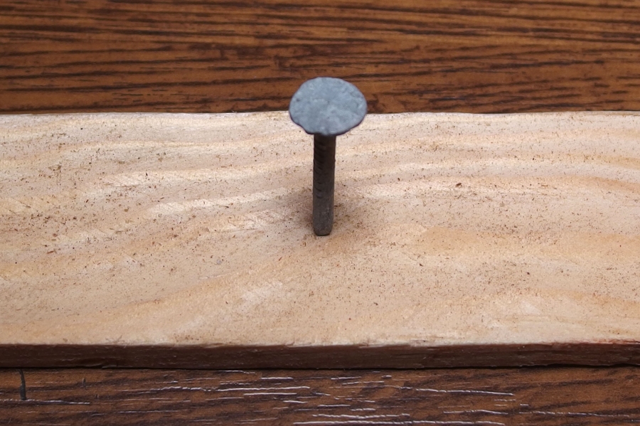 Wenn man die Spitze eines Nagels mit dem Hammer etwas stumpf schlägt, verhindert man das Spalten von dünnen Holzleisten.