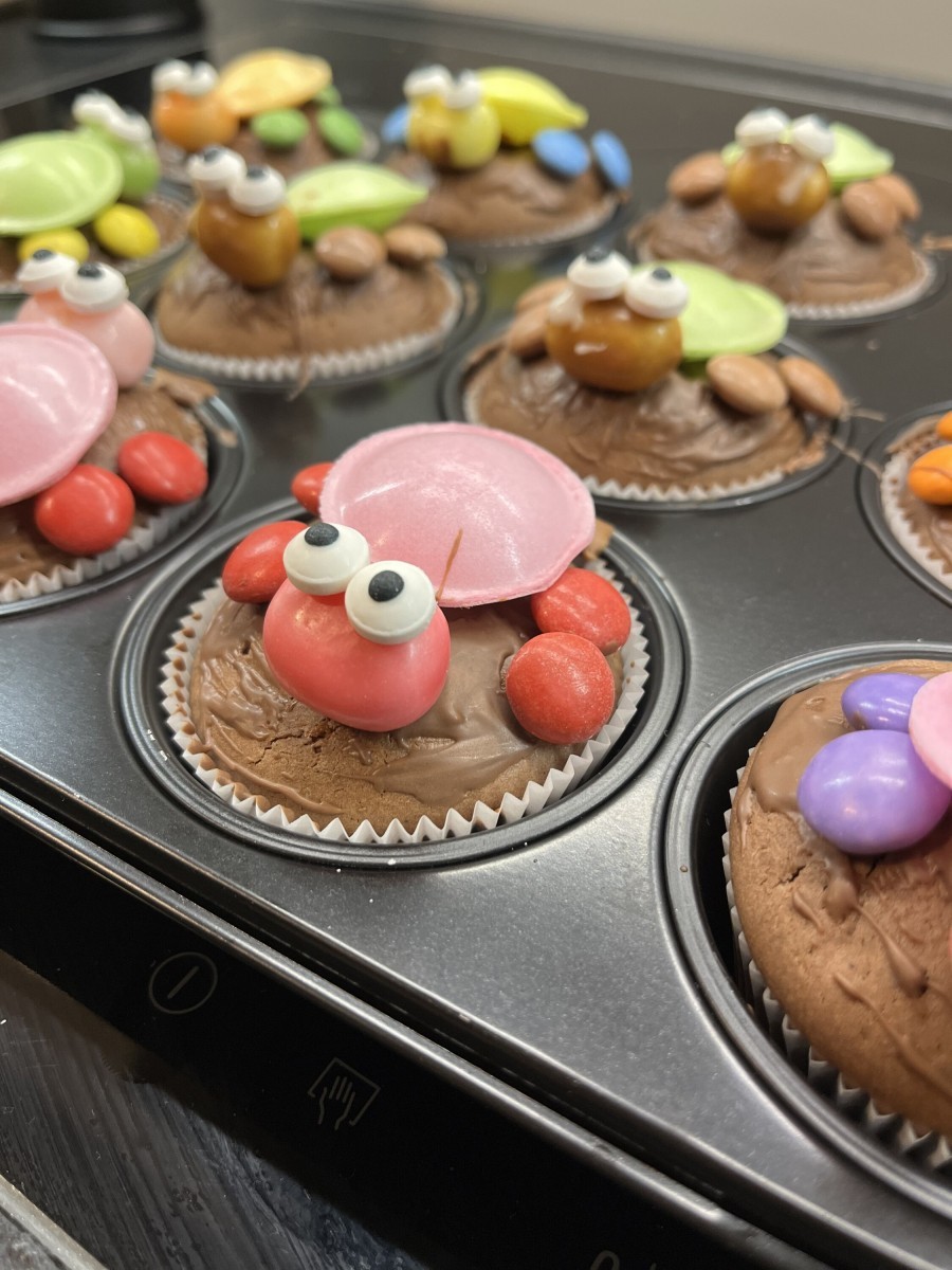 Man kann die Muffins natürlich auch verzieren, hier z.B. mit Schildkröten für einen Kindergeburtstag.