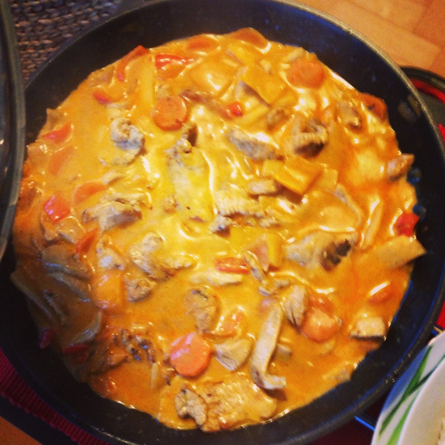 Leckeres Thai-Curry mit Hühnchenfleisch oder Garnelen.