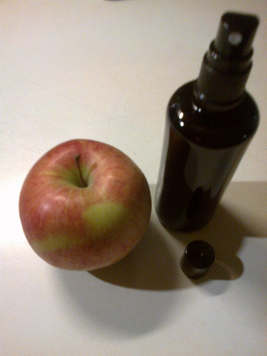 Zitronensaft in lebensmittelechte Sprühflasche füllen und geschnittene Äpfel damit einsprühen.