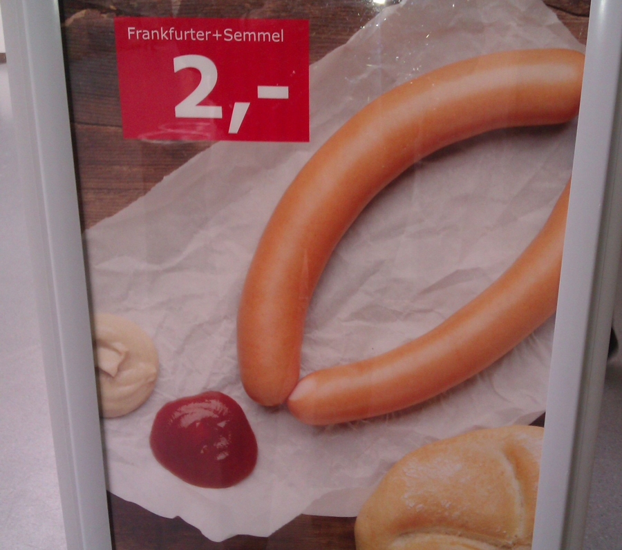Frankfurter mit Semmel um 2 Euro.