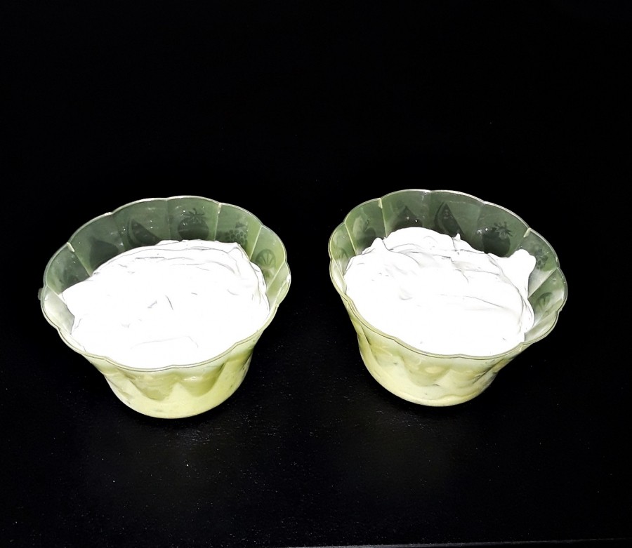 Die Joghurtmasse in Schälchen füllen, mit Klarsichtfolie abdecken (ggf. mittels Gummiring) und 6-8 Stunden einfrieren. Einige Zeit vor dem Verzehr aus dem Kühlschrank nehmen, damit es in seiner Konsistenz etwas weicher und cremiger wird.