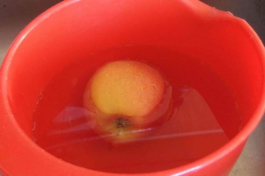 Maden aus Obst ganz einfach entfernen, indem man das Obst ein paar Minuten in Wasser taucht.