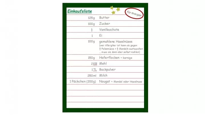 Tortenhummelchens Adventkalender für Mutti‘s Nachmittags-Café : Die Zutatenliste für den 2. Dezember.
