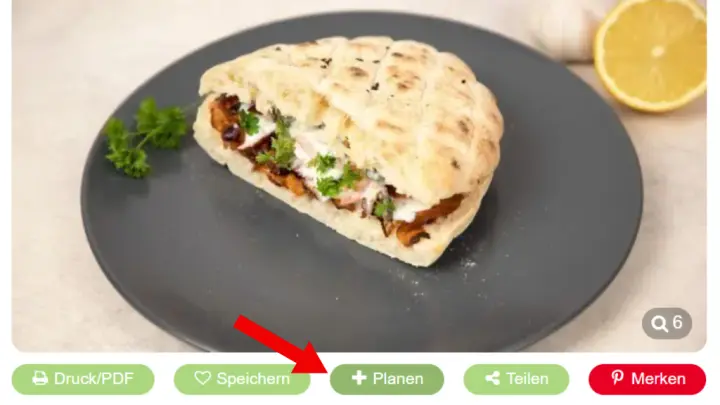 Um ein Rezept hinzuzufügen, klicke einfach unter dem Rezept auf den + Planen-Button.