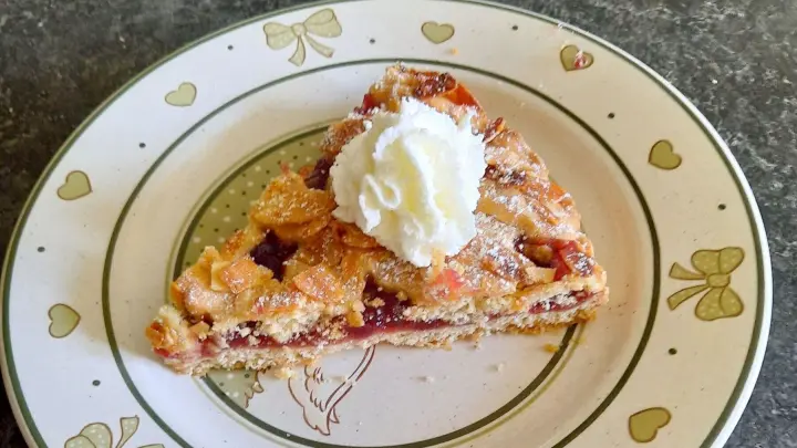 Wer kann so einem kleinen Stück Preiselbeerkuchen widerstehen? Die leicht säuerliche Preiselbeermarmelade wird hier mit Sahne gekrönt.