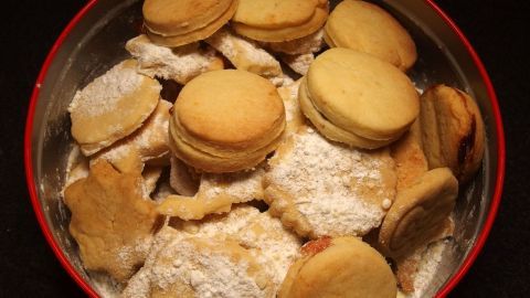 Plätzchen in Plastikgeschirr oder Blechdosen aufbewahren.