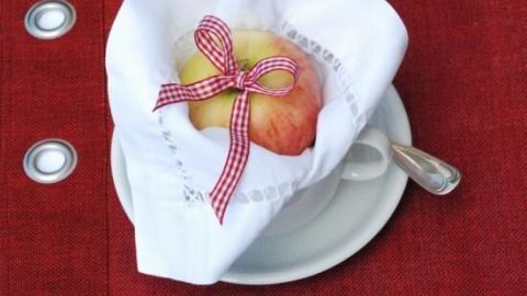 Tischdeko Apfel mit Serviette und Schleife