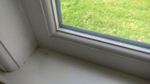 Weiße Holzfenster mit weißen Silikonfugen verschmutzen schnell. Mithilfe von Waschpulver wird alles wieder schön weiß.