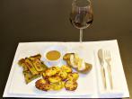 Entrecote überbacken und mit Speckbohnen
