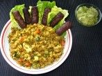 Gehacktesröllchen mit Curry-Gemüsebratreis