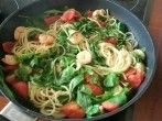 Pasta mit Tomaten, Rucola & Shrimps