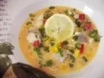 Fischsuppe mit Seelachs, Paprika, Tomaten & Champignons