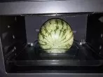 Die Melone mit Hähnchen in eine Auflaufform stellen und bei 200 Grad ca. 1 Stunde plus (1,5 Stunden) garen.