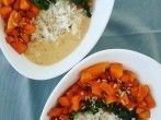 Veganes K&uuml;rbis S&uuml;&szlig;kartoffel Curry mit Erdnusssauce