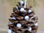 Baumschmuck: Pinienzapfen mit Schneeflöckchen