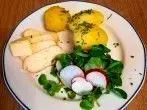 Kartoffeln, Limburger, Butter und Feldsalat
